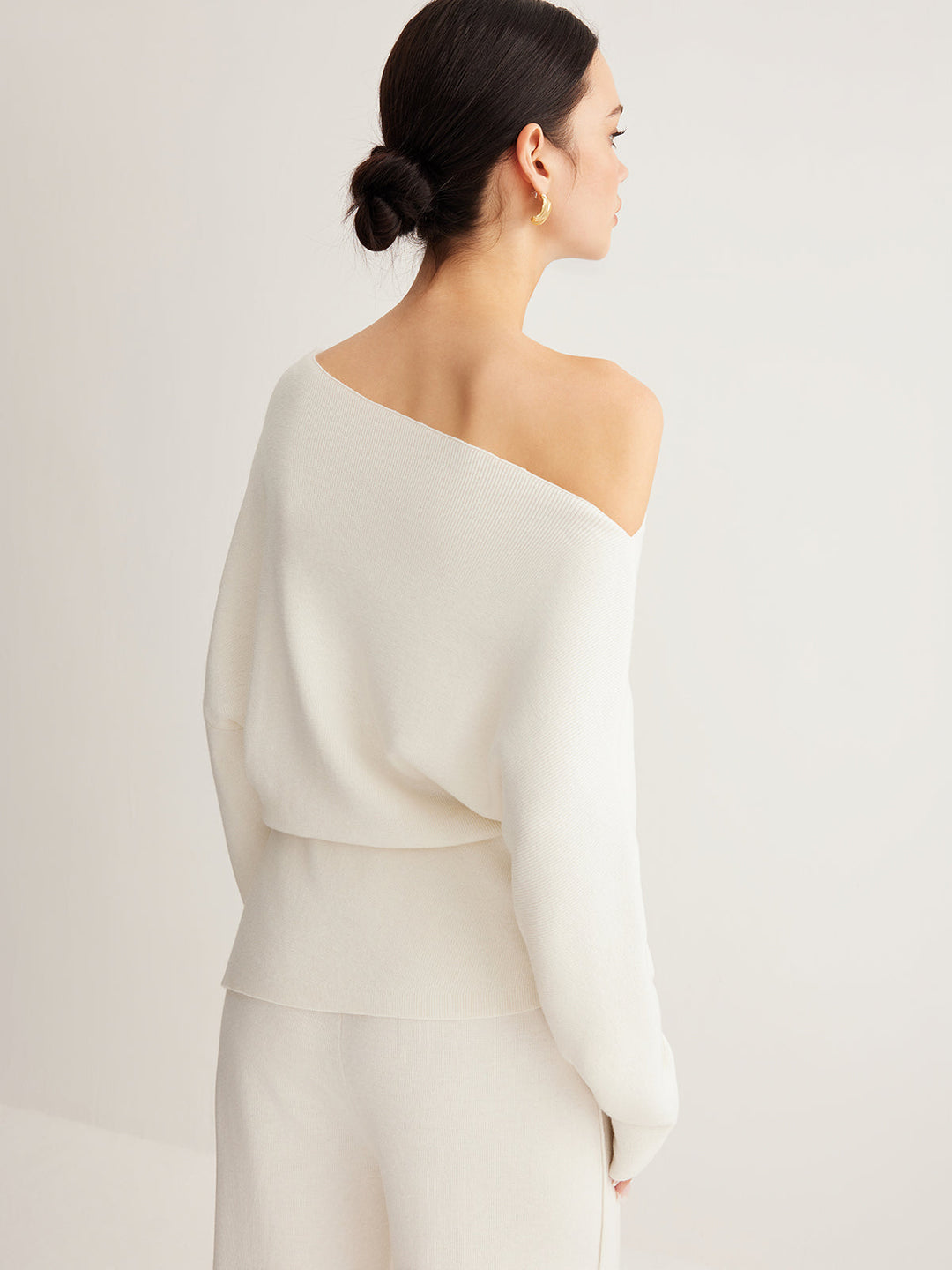 Wool-Blend Asymmetrical Neck Knit Top  Liora Lane Boutique Knit Tops