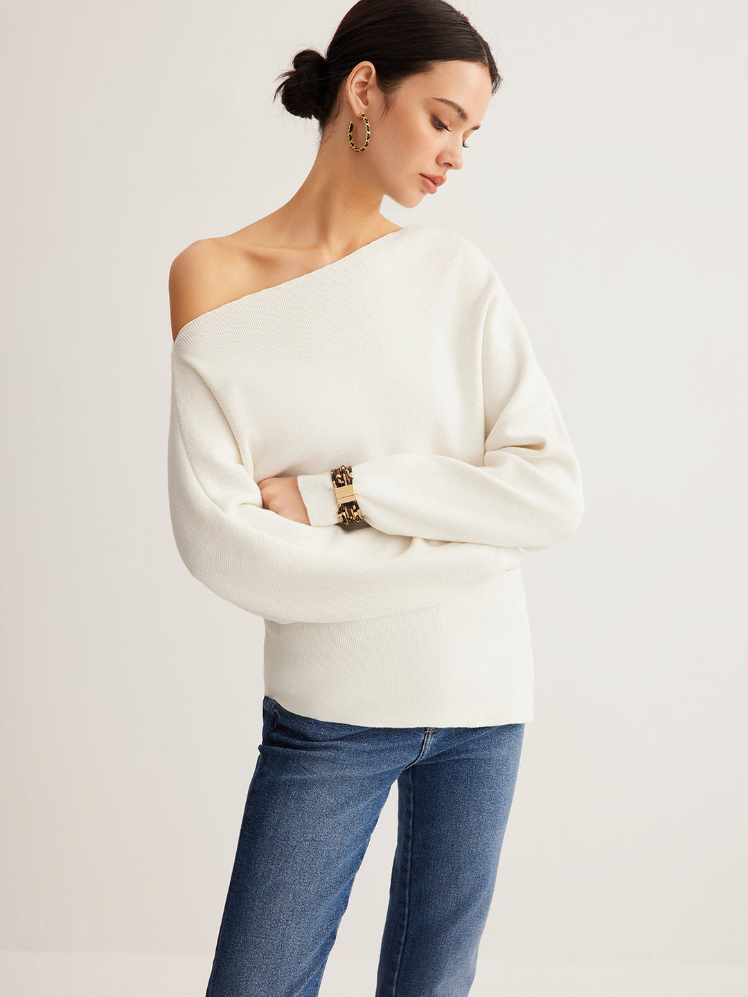 Wool-Blend Asymmetrical Neck Knit Top  Liora Lane Boutique Knit Tops