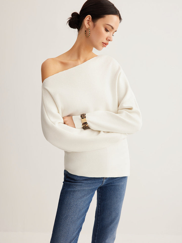 Wool-Blend Asymmetrical Neck Knit Top  Liora Lane Boutique Knit Tops