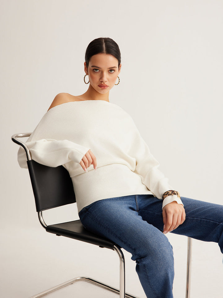 Wool-Blend Asymmetrical Neck Knit Top  Liora Lane Boutique Knit Tops