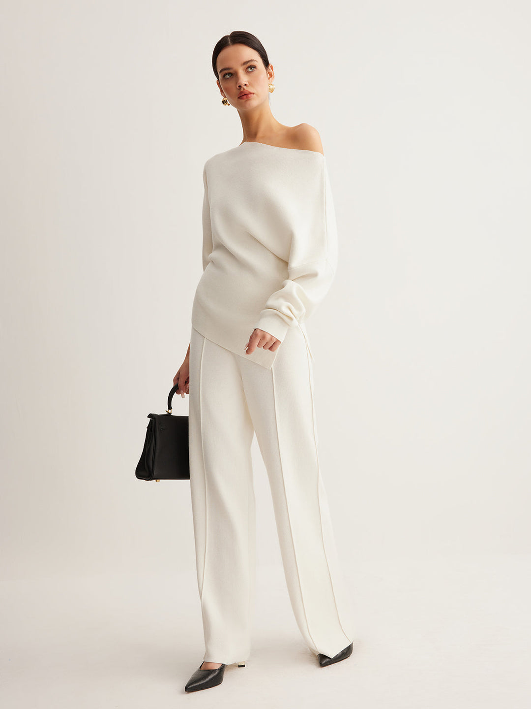 Wool-Blend Piping Pants  Liora Lane Boutique Sweater Pants White / XL 44.00