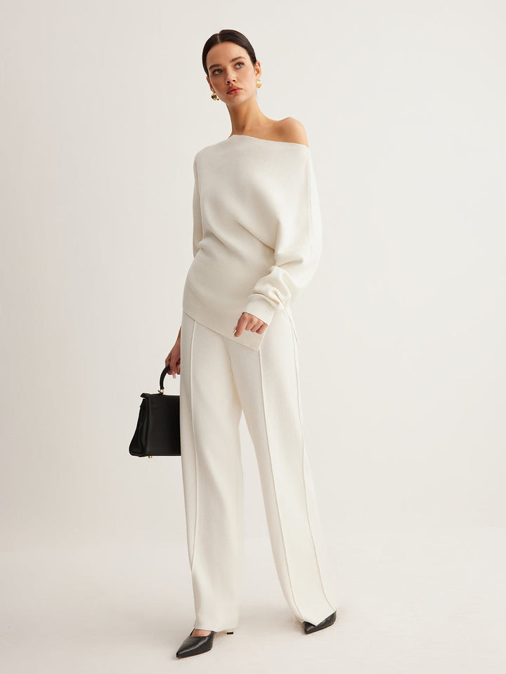 Wool-Blend Piping Pants  Liora Lane Boutique Sweater Pants White / XL 44.00