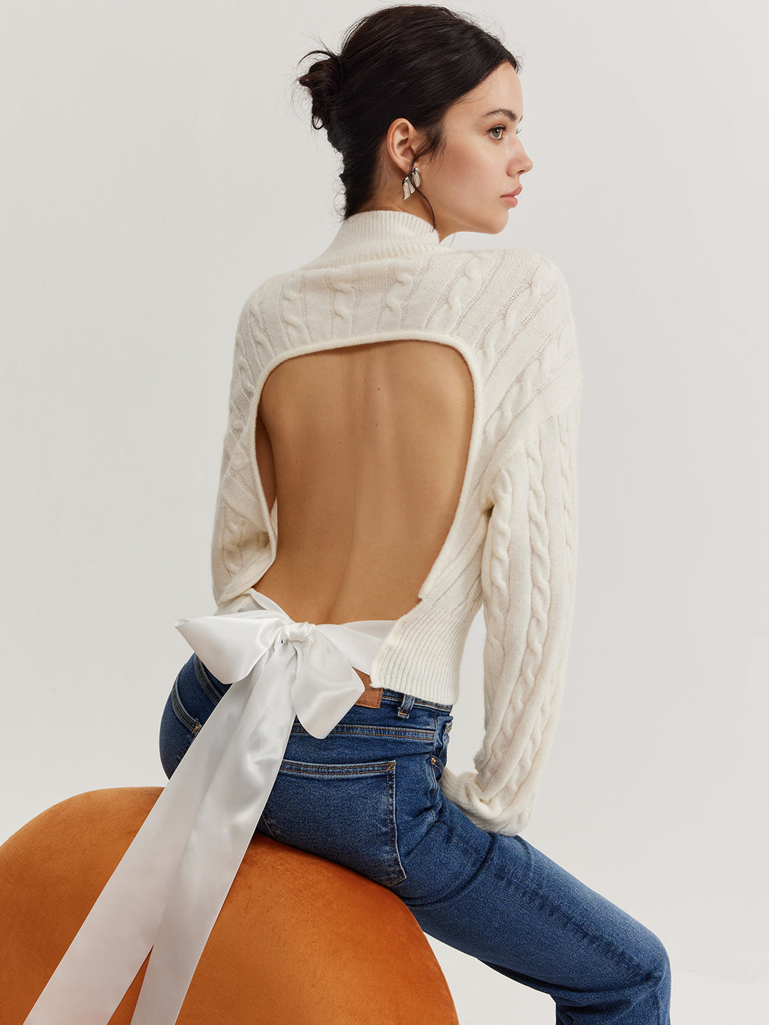 Plain Backless Bow Knit Top  Liora Lane Boutique Knit Tops