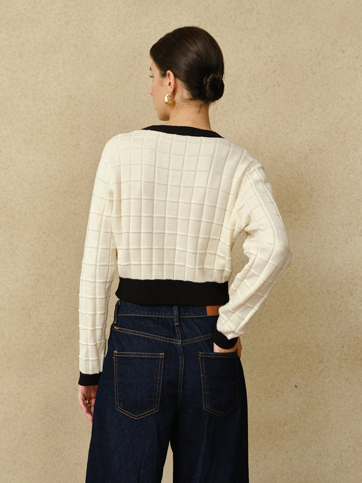 Contrast Trim Plaid Pullover Sweater  Liora Lane Boutique Sweaters