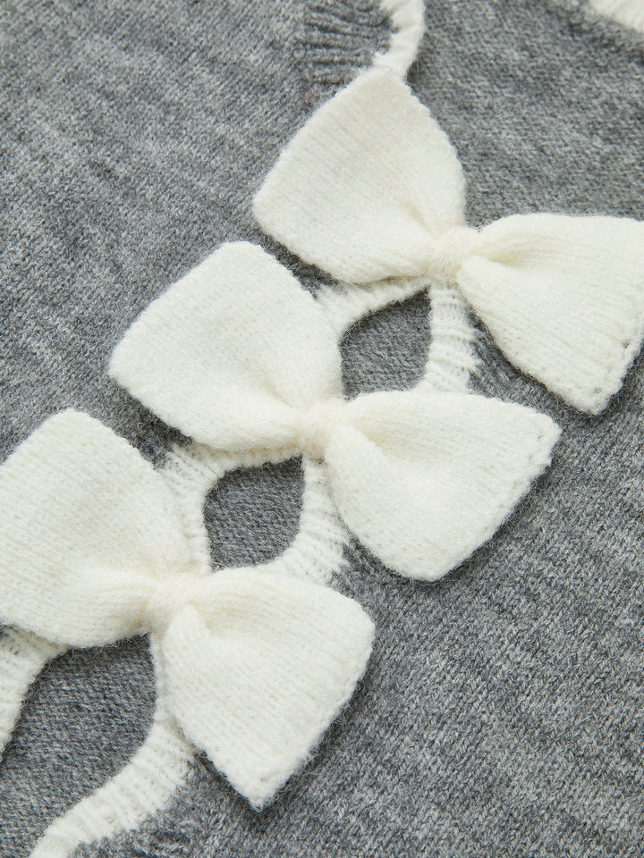 Contrast Wave Trim Bow Sweater  Liora Lane Boutique Sweaters