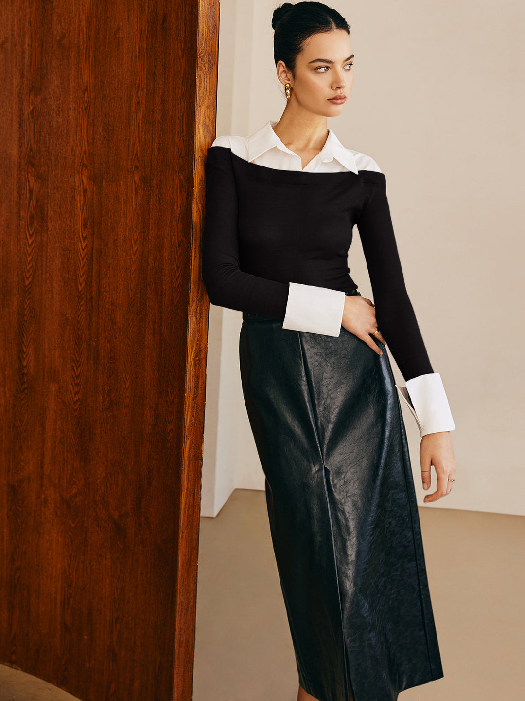 Semi-Sheer Panel Jersey Slim Top  Liora Lane Boutique T-Shirts
