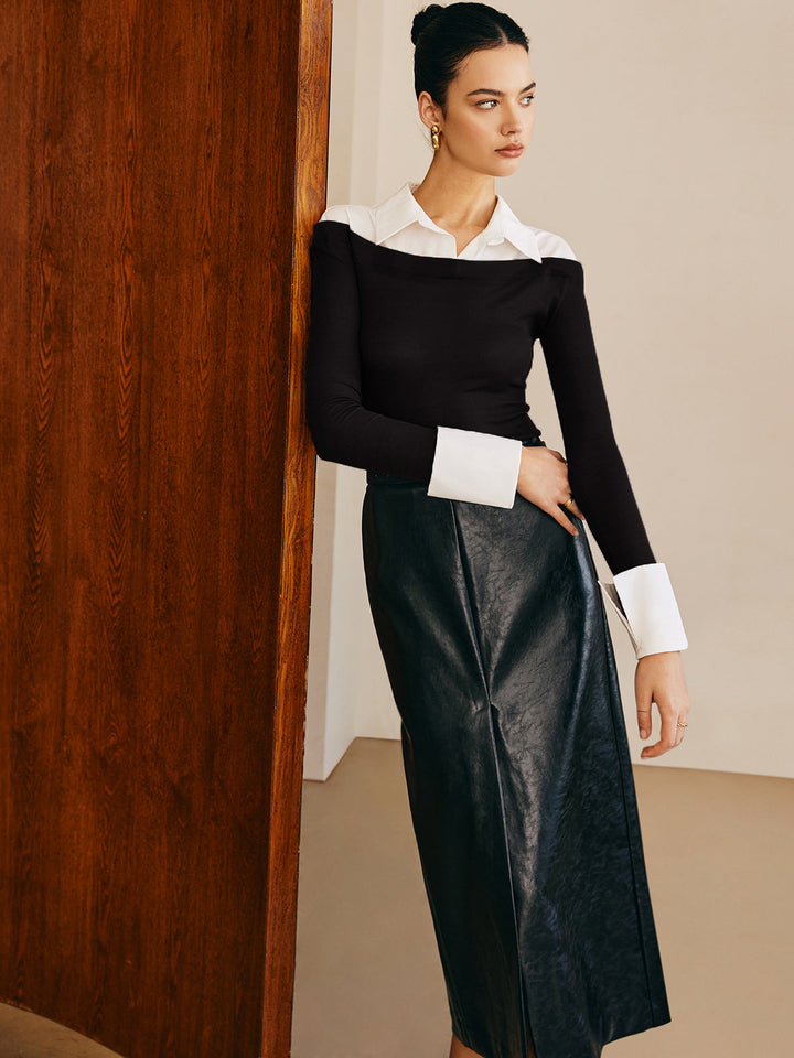 Semi-Sheer Panel Jersey Slim Top  Liora Lane Boutique T-Shirts