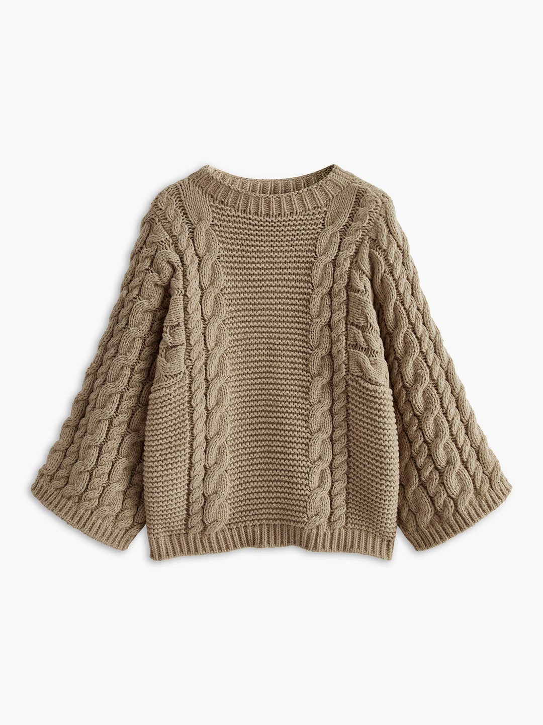 Leisure Round Neck Cable Knit Sweater  Liora Lane Boutique Sweaters Khaki / XL 68.00