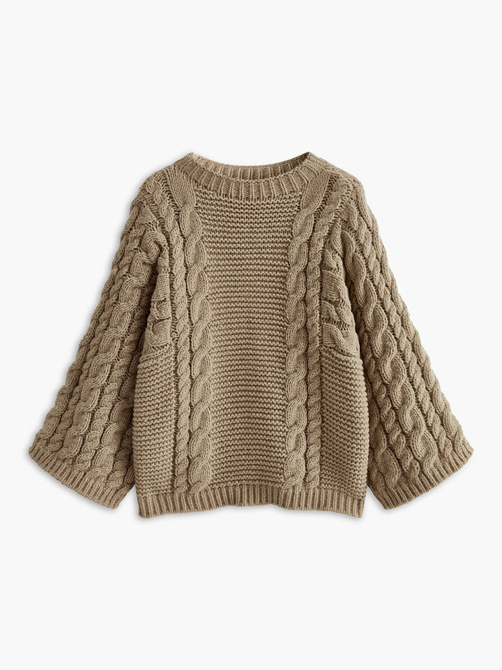 Leisure Round Neck Cable Knit Sweater  Liora Lane Boutique Sweaters Khaki / XL 68.00