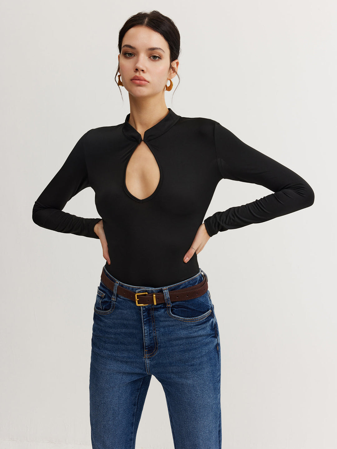 Keyhole Neckline Thin Bodysuit  Liora Lane Boutique Bodysuits