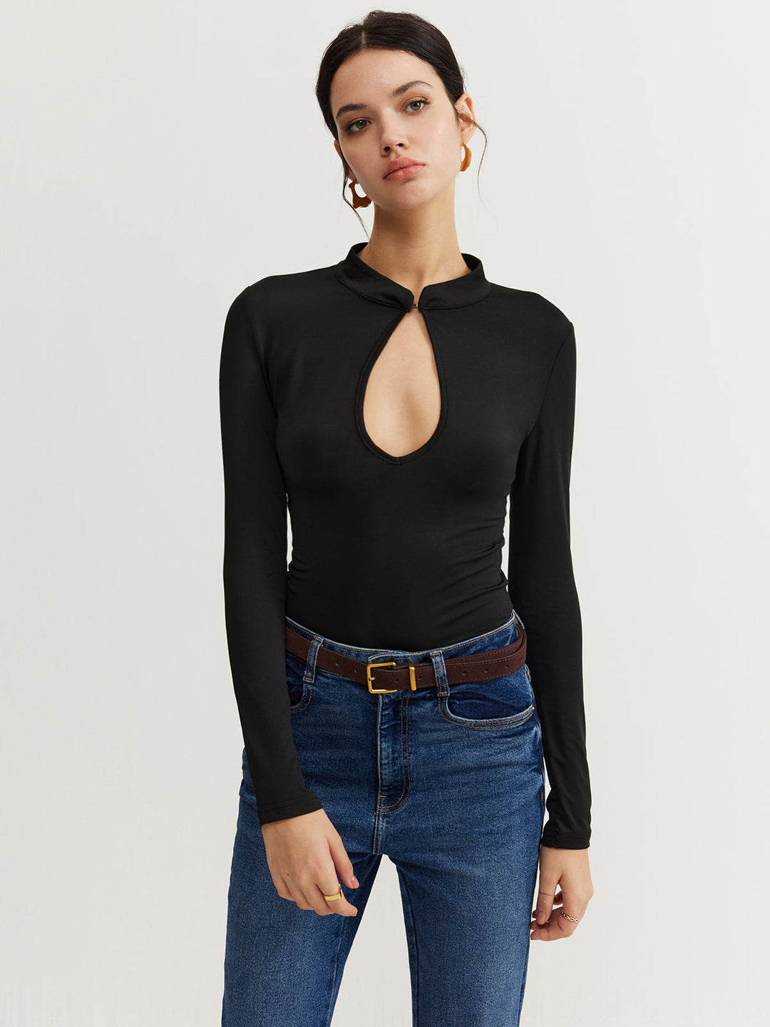 Keyhole Neckline Thin Bodysuit  Liora Lane Boutique Bodysuits