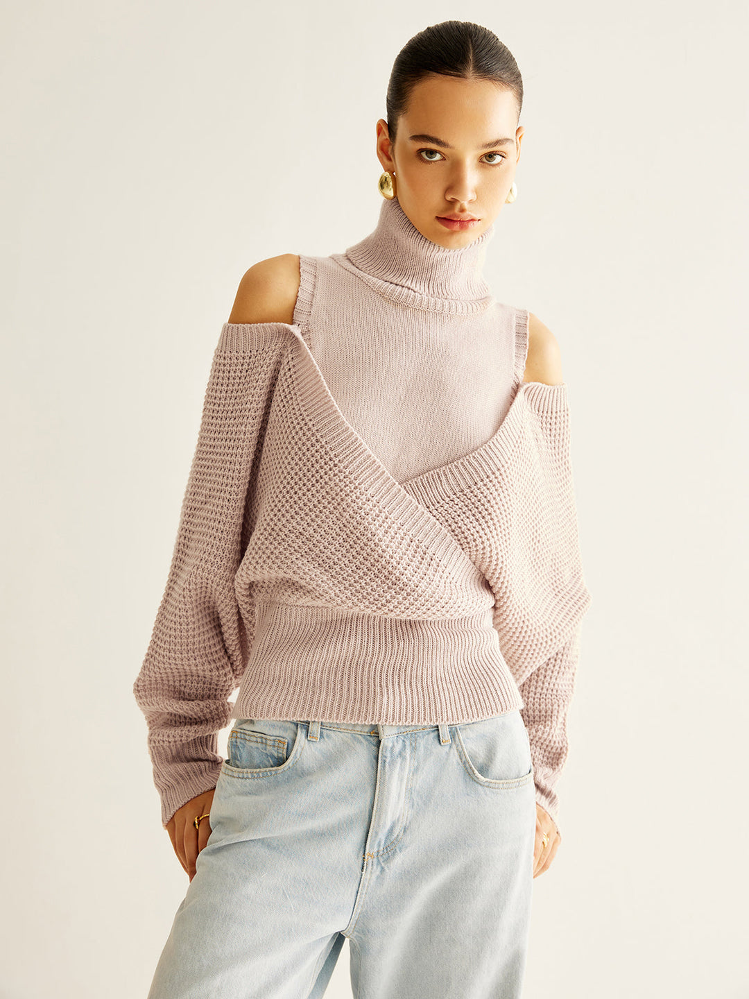 Oversized Wool-Blend Turtleneck Cinched Knit Top  Liora Lane Boutique Knit Tops