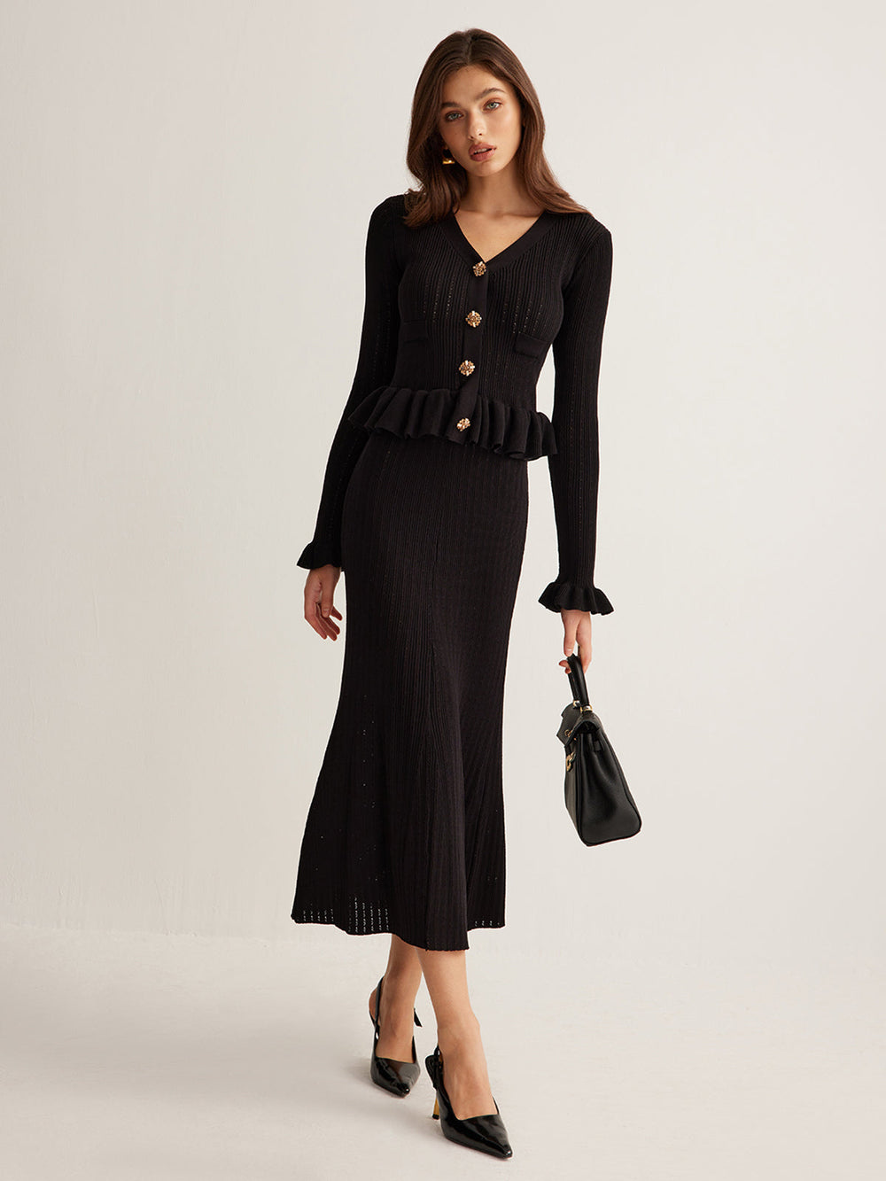 Ruffle Slim Sweater Dress  Liora Lane Boutique Sweater Dresses