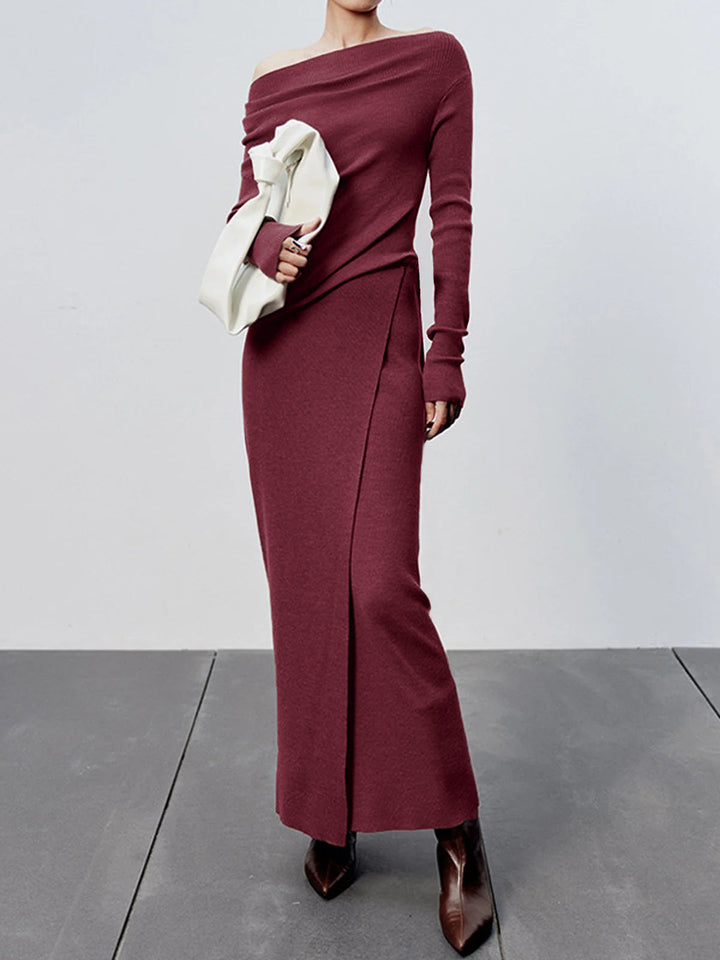 Caramel Slit Maxi Knit Skirt  Liora Lane Boutique Skirts Red / XL 69.99