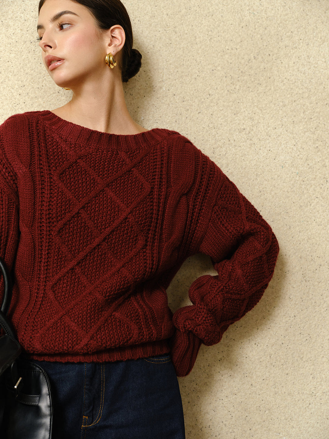 Casual Crew Neck Cable-Knit Top  Liora Lane Boutique Knit Tops