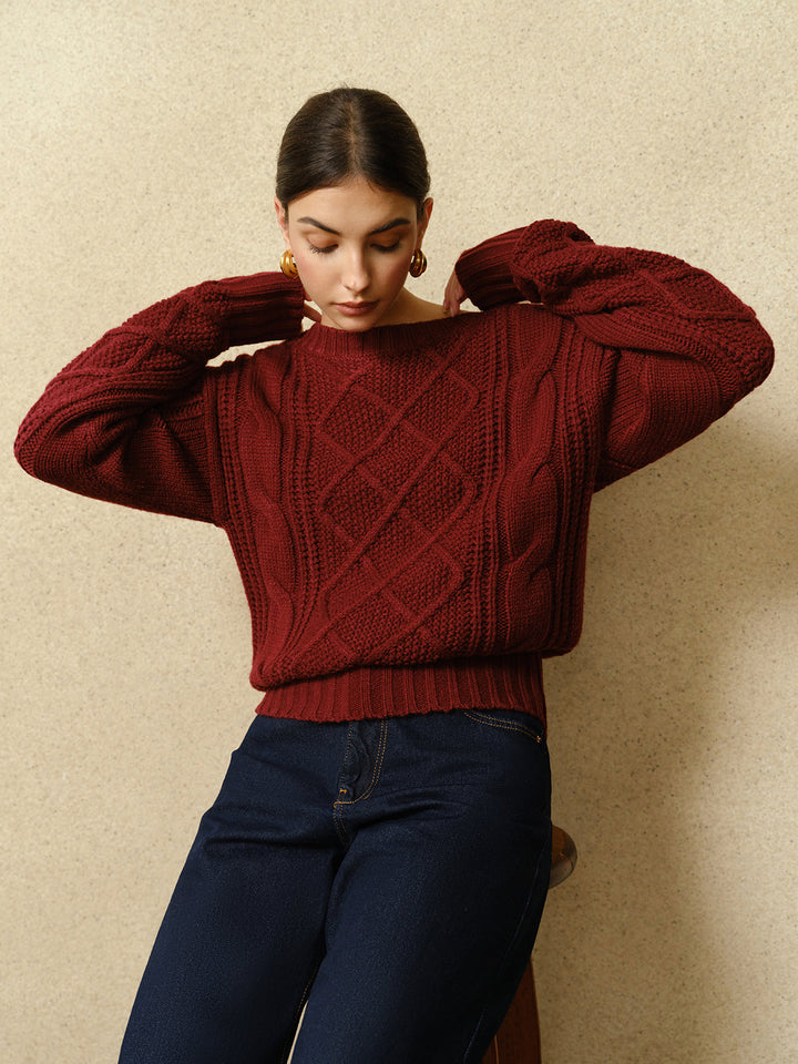 Casual Crew Neck Cable-Knit Top  Liora Lane Boutique Knit Tops