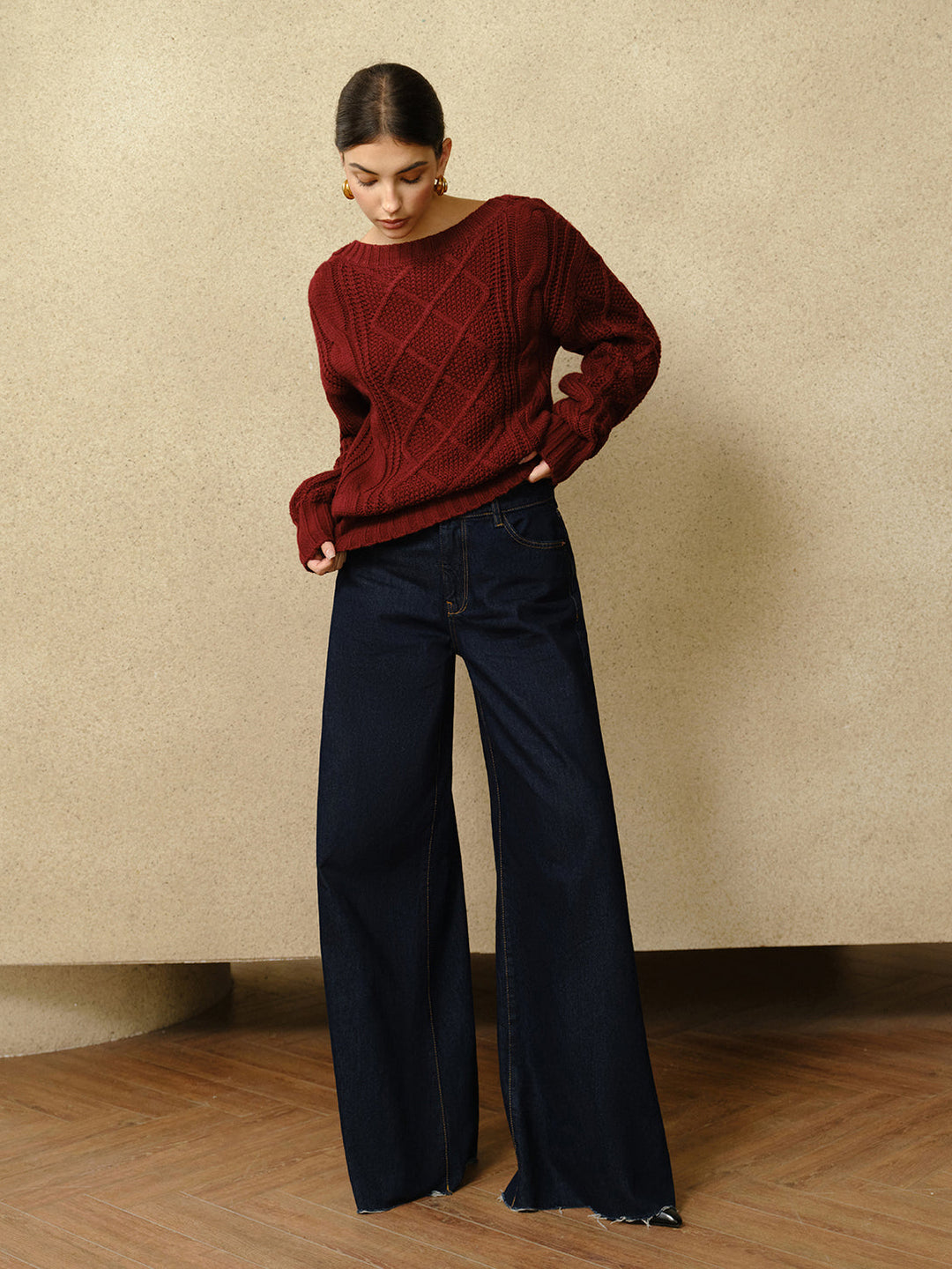 Casual Crew Neck Cable-Knit Top  Liora Lane Boutique Knit Tops