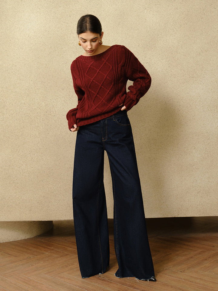 Casual Crew Neck Cable-Knit Top  Liora Lane Boutique Knit Tops