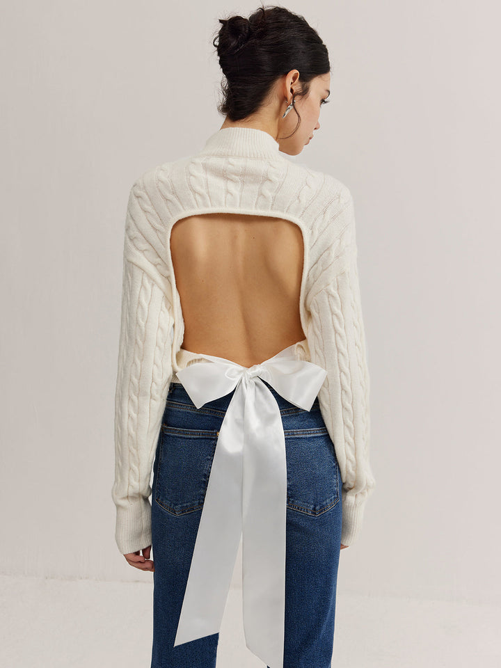 Plain Backless Bow Knit Top  Liora Lane Boutique Knit Tops