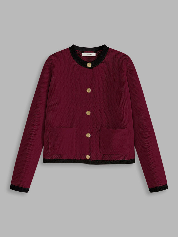 Contrast Trim Jersey Cardigan  Liora Lane Boutique Cardigans Burgundy / XL 49.00