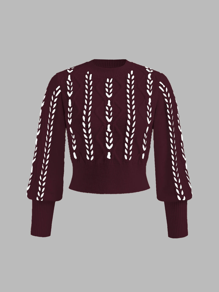 Contrast Binding Cinched Sweater  Liora Lane Boutique Sweaters Burgundy / XL 49.00