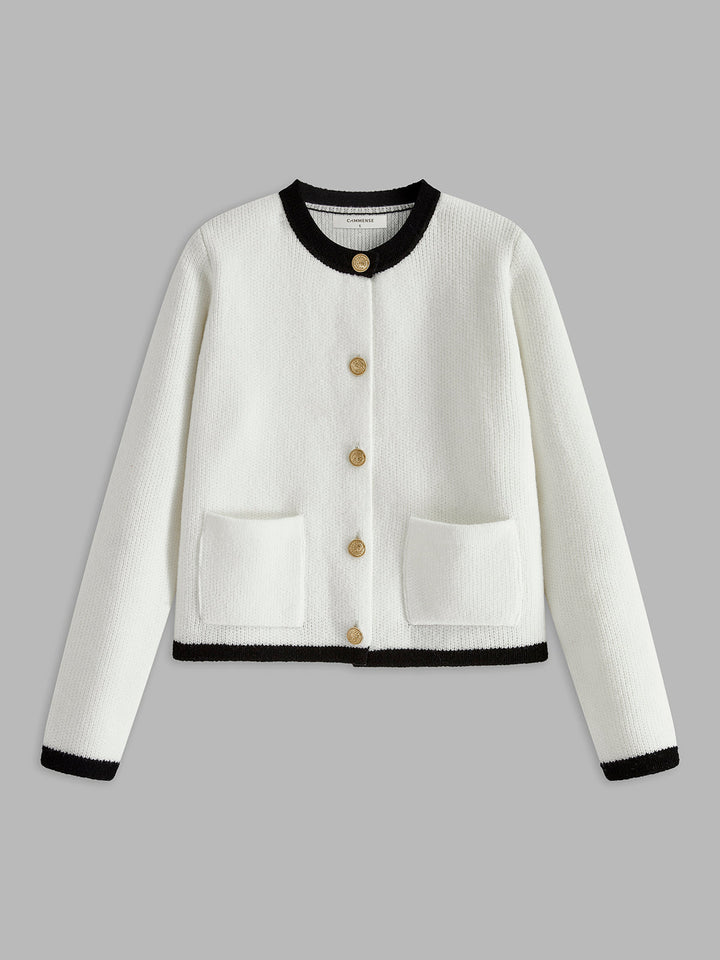 Contrast Trim Jersey Cardigan  Liora Lane Boutique Cardigans White / XL 49.00