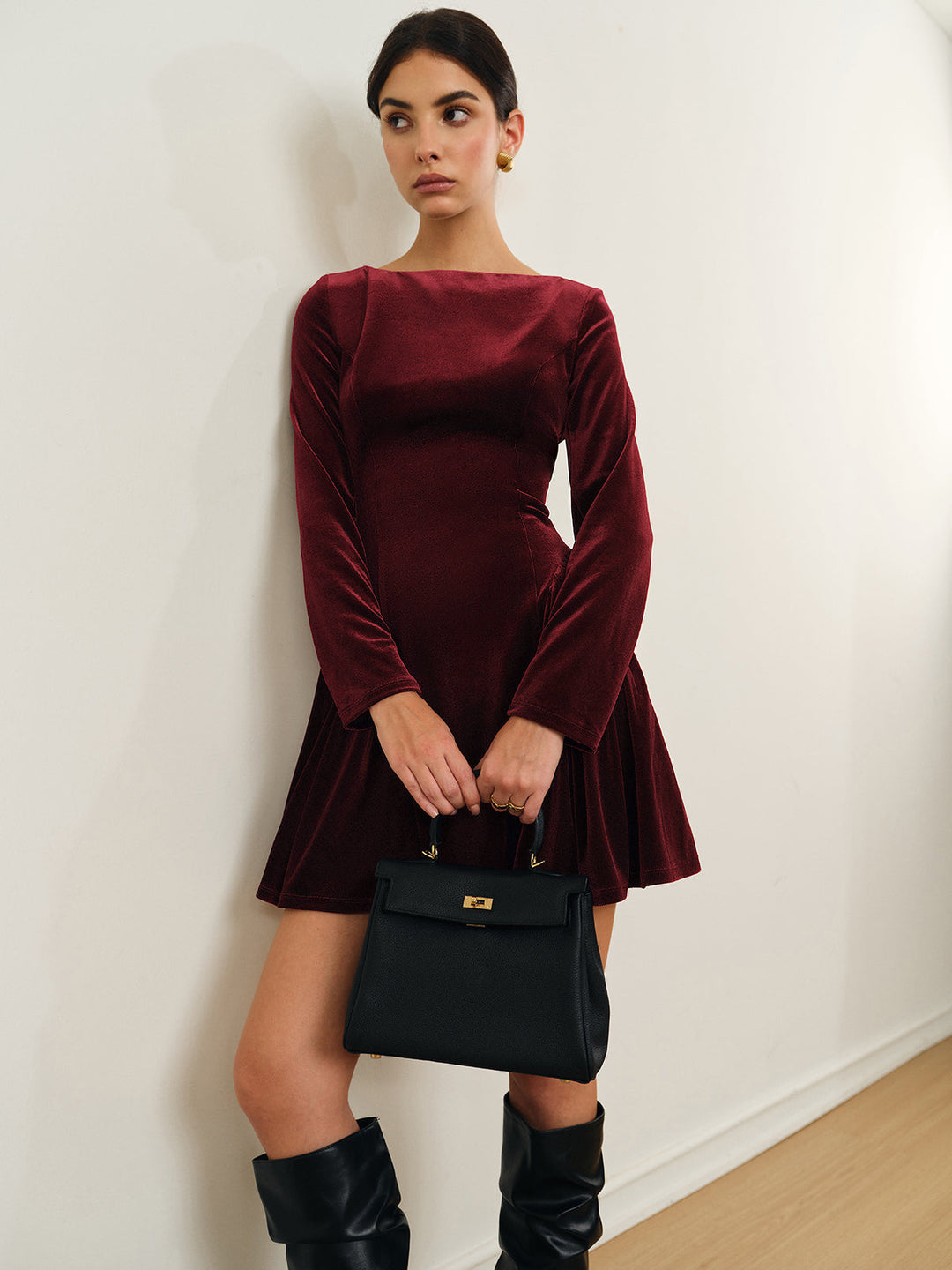 Pleated Panel Velvet Dress  Liora Lane Boutique Dresses