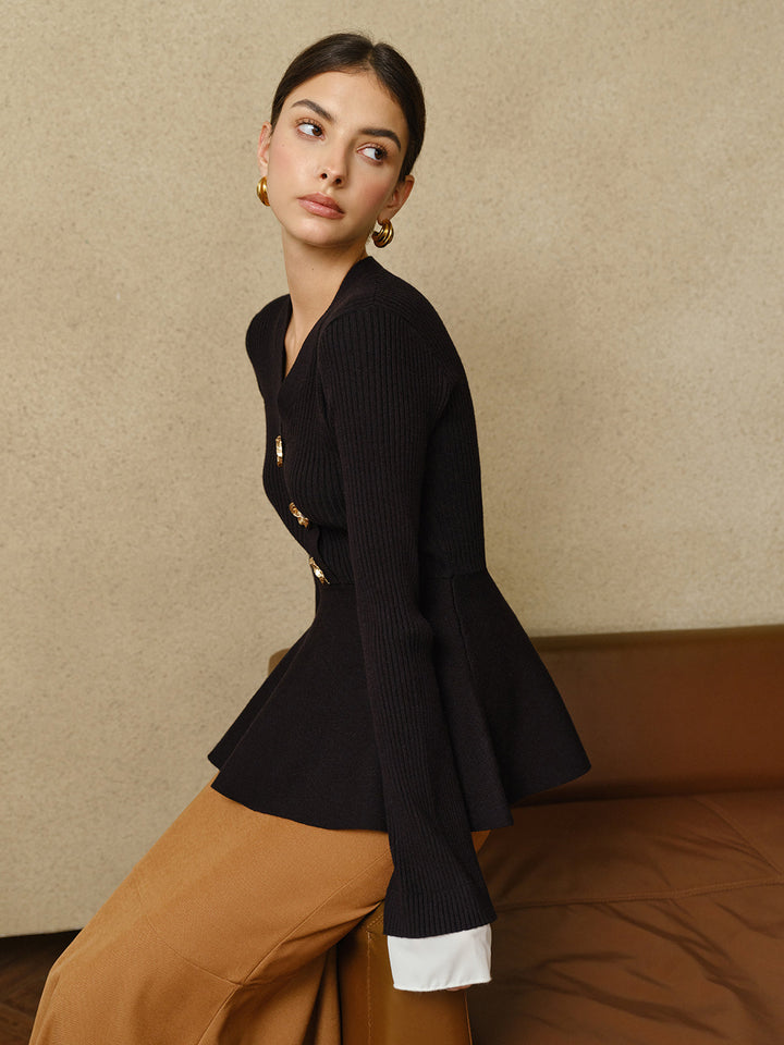 Contrast Cuff Ruffle Knit Top  Liora Lane Boutique Knit Tops