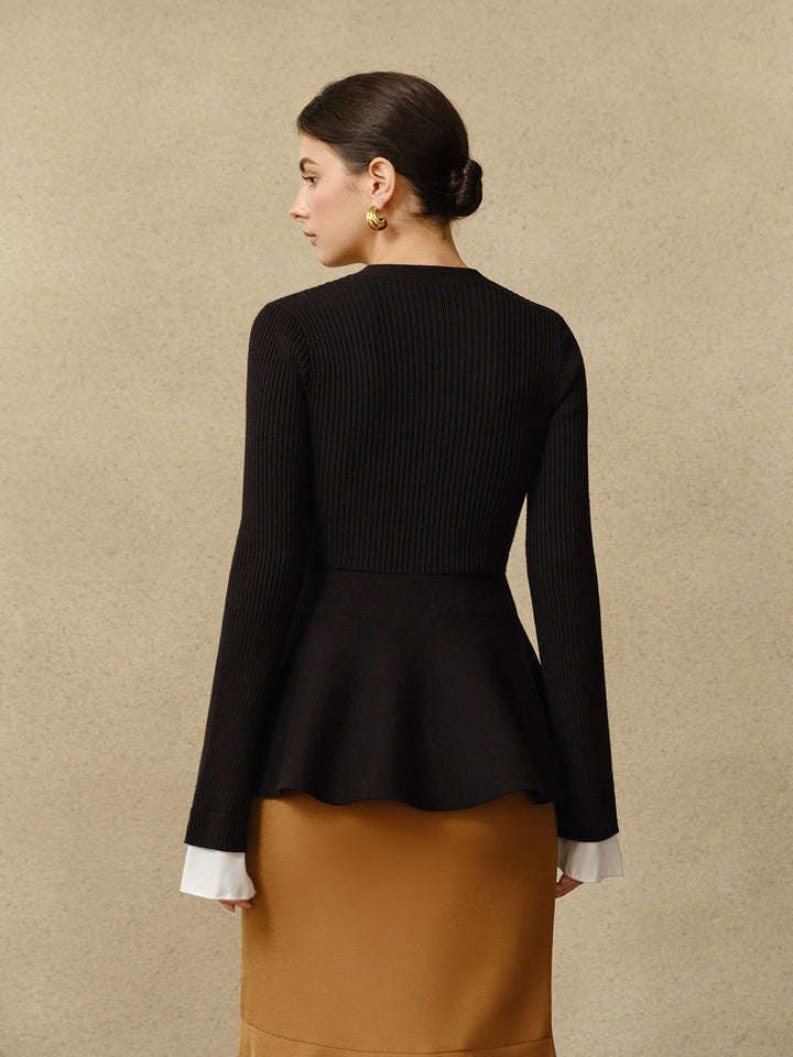 Contrast Cuff Ruffle Knit Top  Liora Lane Boutique Knit Tops