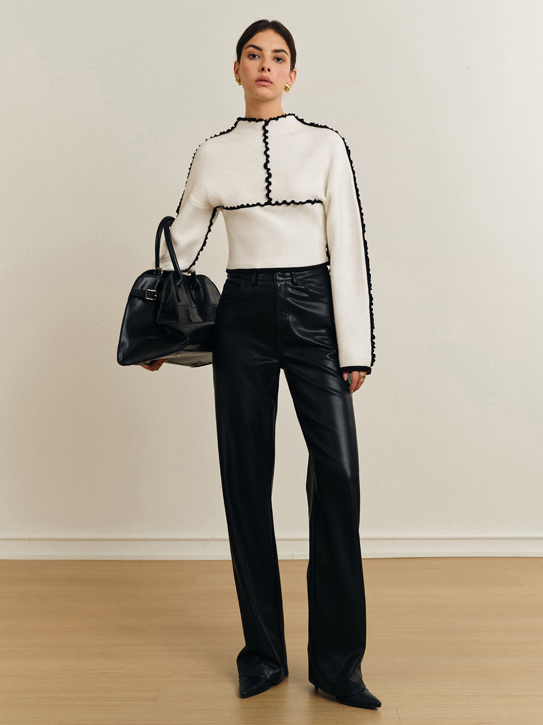 Ribbed Lettuce Trim Knit Top  Liora Lane Boutique Knit Tops