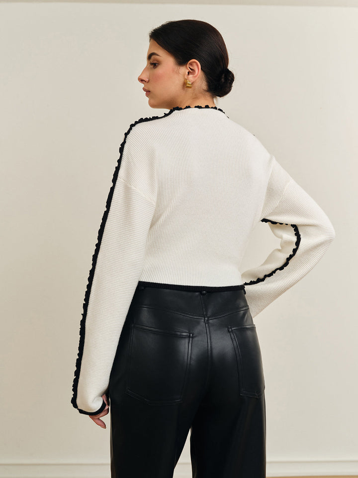 Ribbed Lettuce Trim Knit Top  Liora Lane Boutique Knit Tops