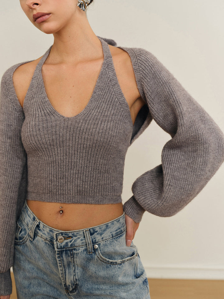 Bee Sleeve Halter Sweater Co-ords  Liora Lane Boutique Sweater Co-ords
