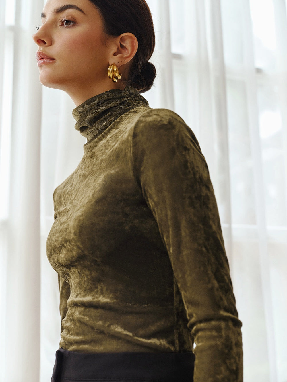 Turtleneck Semi-Sheer Velvet Top  Liora Lane Boutique T-Shirts