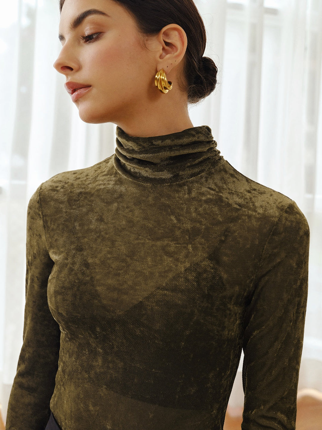 Turtleneck Semi-Sheer Velvet Top  Liora Lane Boutique T-Shirts