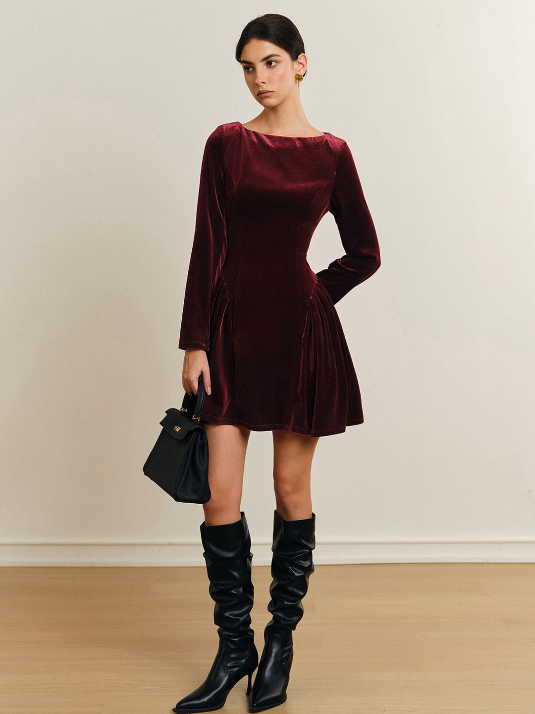 Pleated Panel Velvet Dress  Liora Lane Boutique Dresses