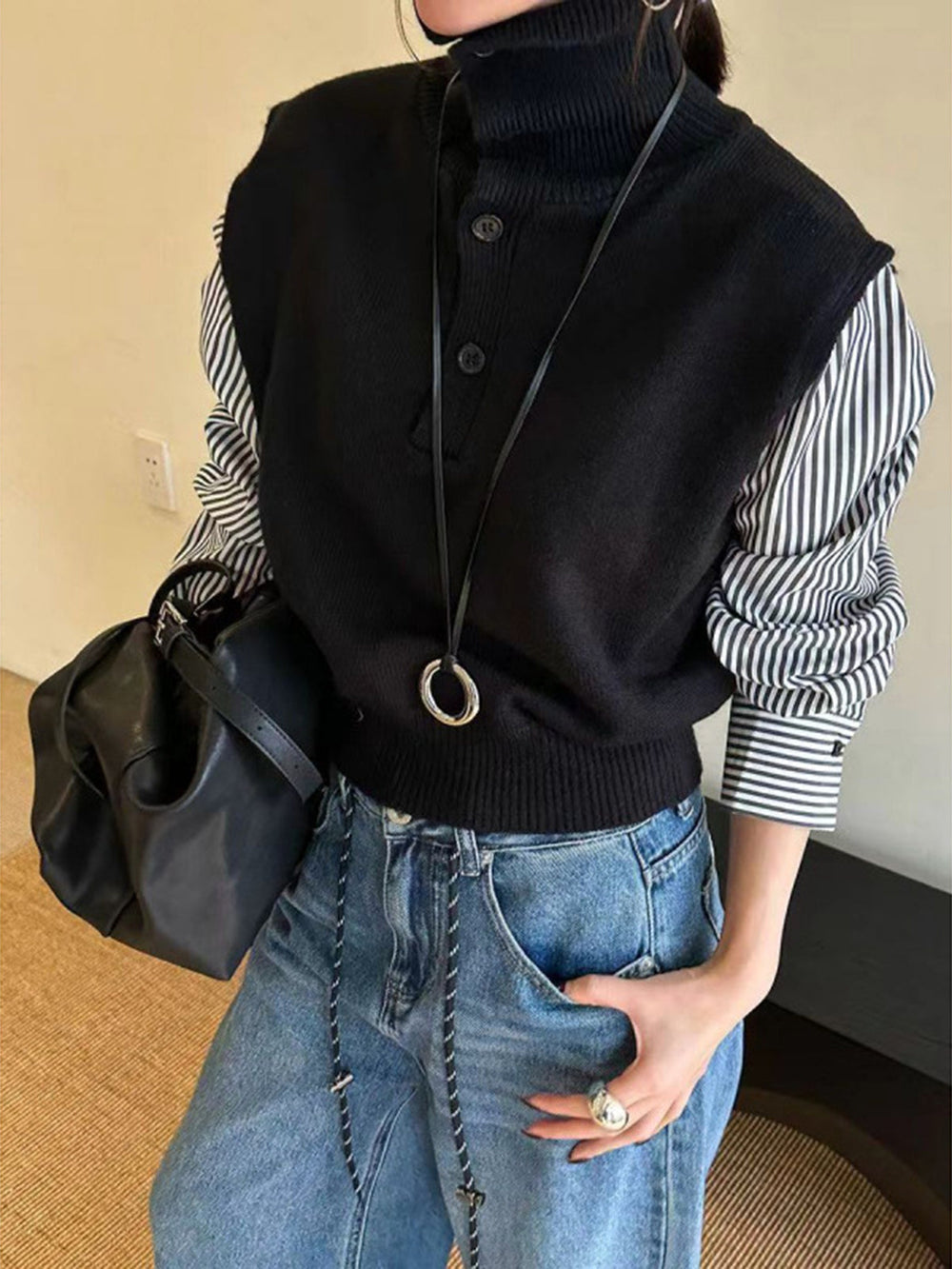 Color Block Panel Lapel Sweater  Liora Lane Boutique Sweaters