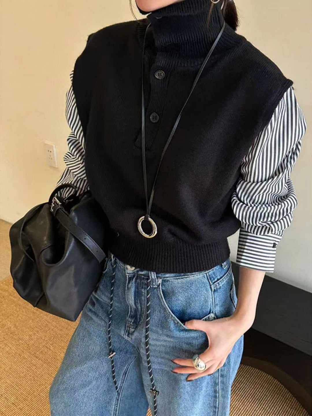 Color Block Panel Lapel Sweater  Liora Lane Boutique Sweaters