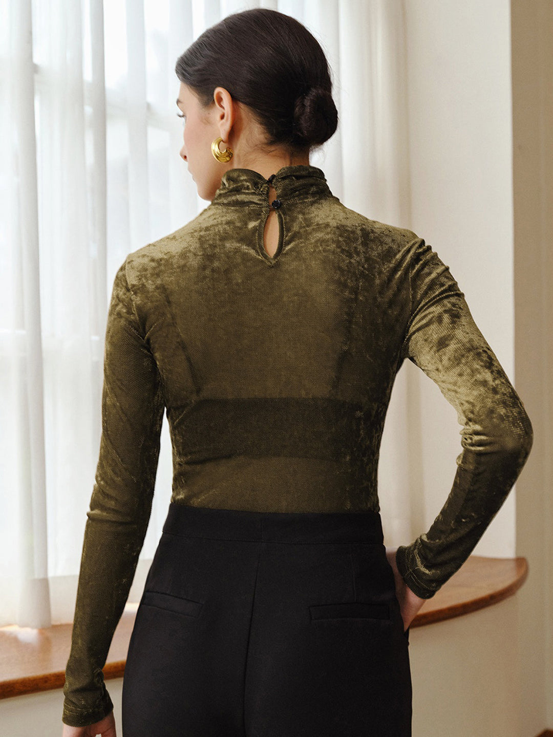 Turtleneck Semi-Sheer Velvet Top  Liora Lane Boutique T-Shirts