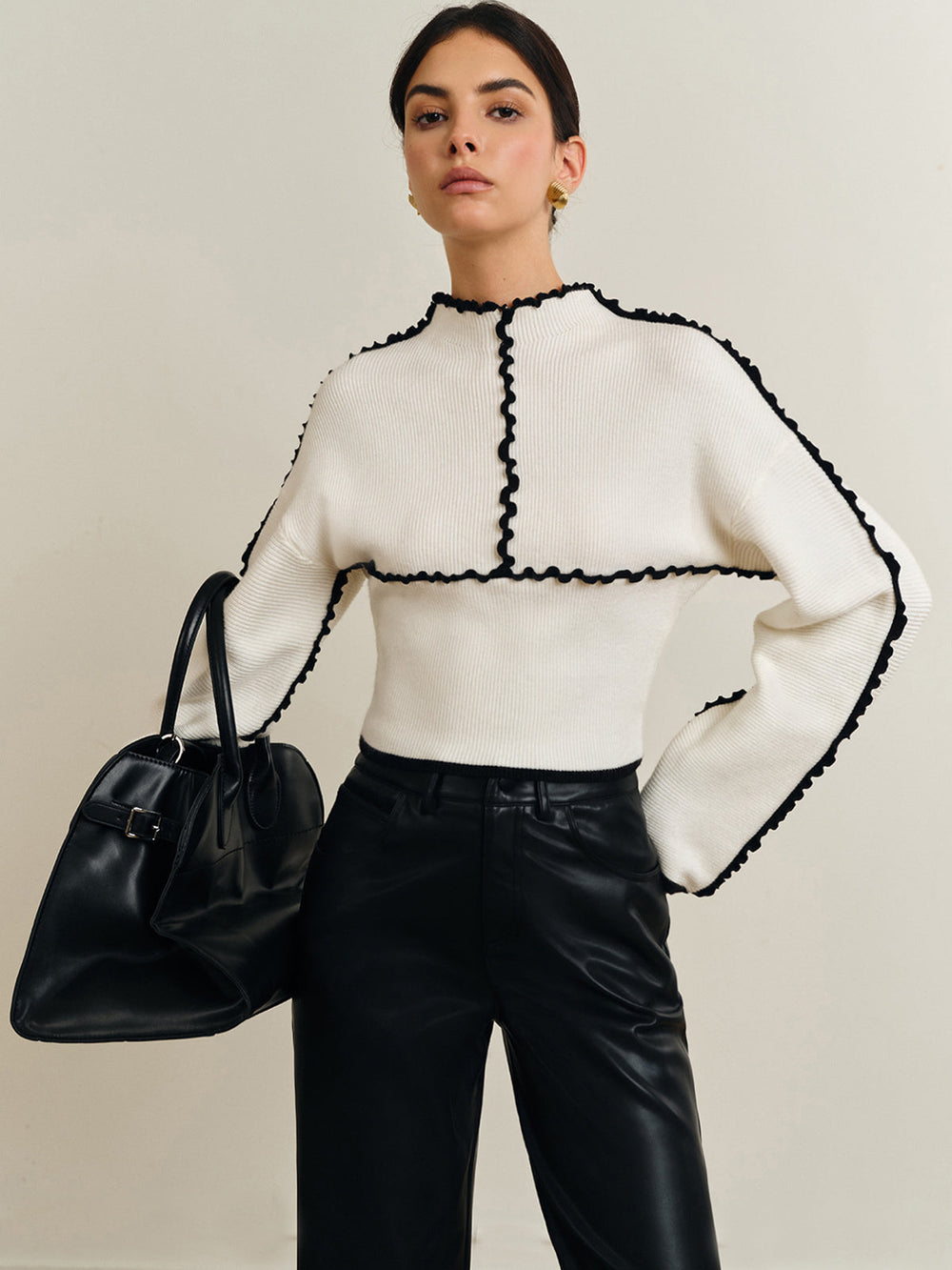 Ribbed Lettuce Trim Knit Top  Liora Lane Boutique Knit Tops