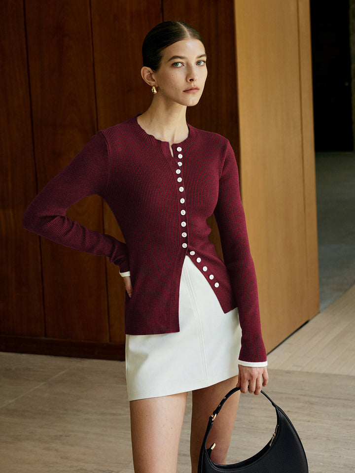 Plain Button Knit Cardigan  Liora Lane Boutique Cardigans Burgundy / XL 84.99