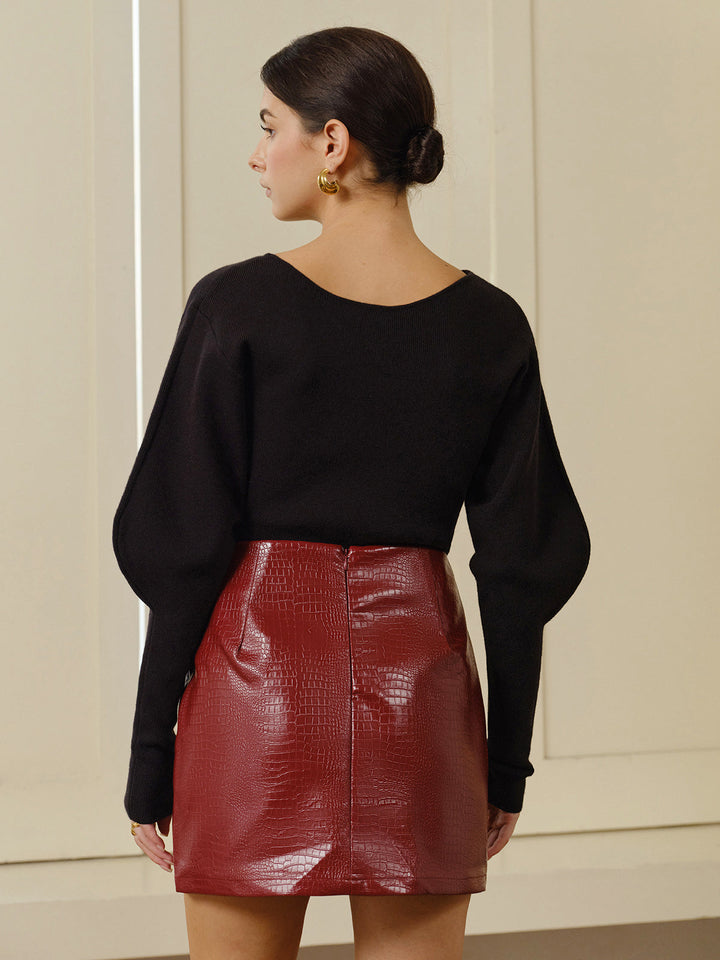 V-Neck Leg-Of Mutton Sleeve Sweater  Liora Lane Boutique Sweaters