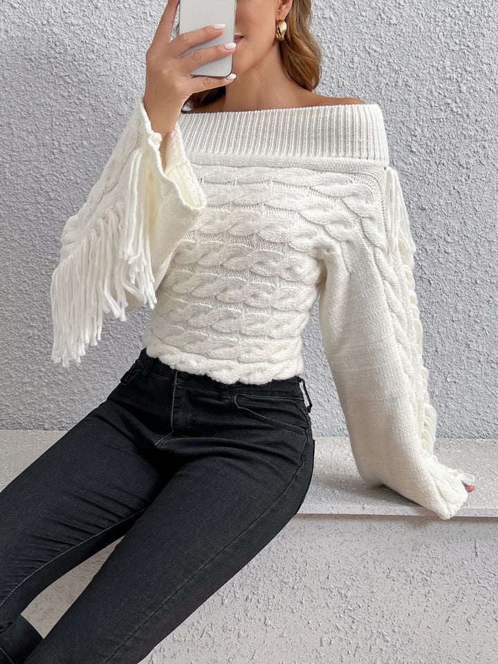 Beheme Off-Shoulder Tassel Sweater  Liora Lane Boutique Sweaters