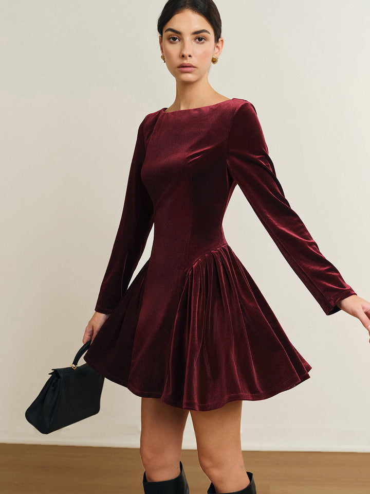 Pleated Panel Velvet Dress  Liora Lane Boutique Dresses Fuchsia / XL 49.00