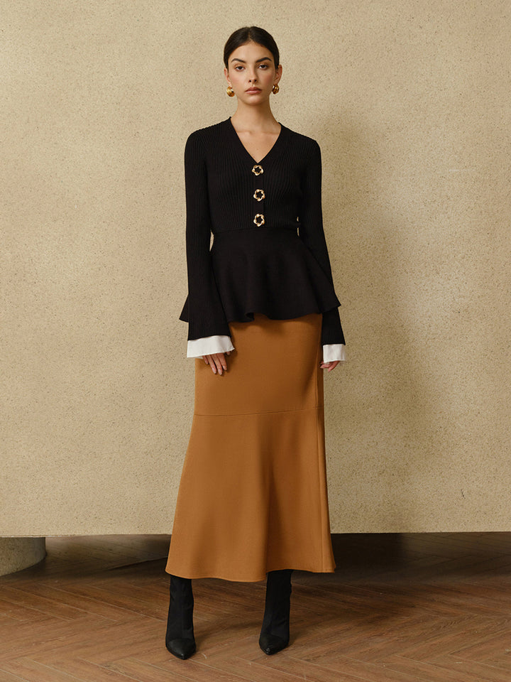 Contrast Cuff Ruffle Knit Top  Liora Lane Boutique Knit Tops