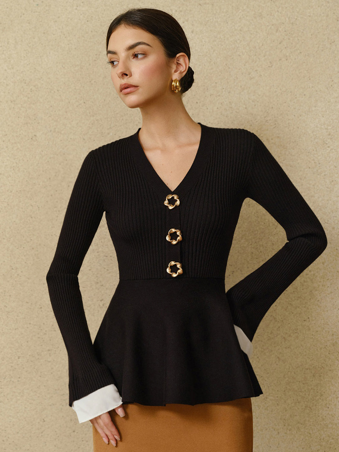 Contrast Cuff Ruffle Knit Top  Liora Lane Boutique Knit Tops