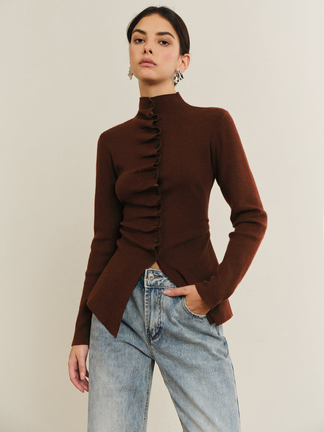 Button Pleated Split Knit Top  Liora Lane Boutique Knit Tops