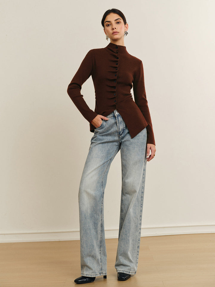 Button Pleated Split Knit Top  Liora Lane Boutique Knit Tops