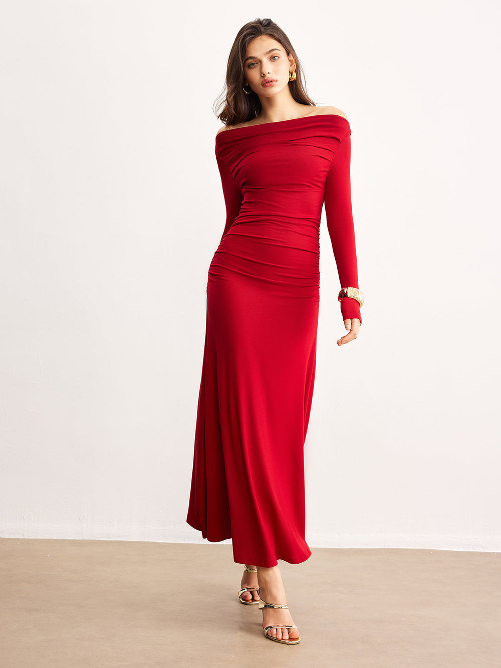 Off-Shoulder Ruffle Knit Dress  Liora Lane Boutique Knit Dresses