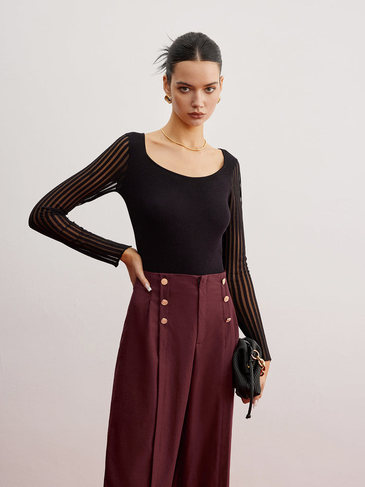 Ribbed Sheer Sleeve Sweater  Liora Lane Boutique Sweaters