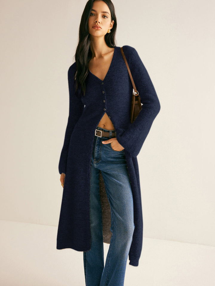 Stacking V-Neck Split Breasted Sweater Dress  Liora Lane Boutique Sweater Dresses Blue / XL 157.99